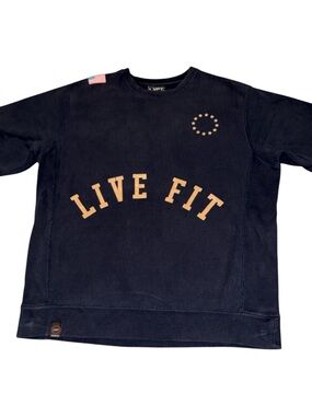 LVFT Live Fit Navy Patriotic Short Sleeve Sweatshirt XL USA Flag Athletic GUC